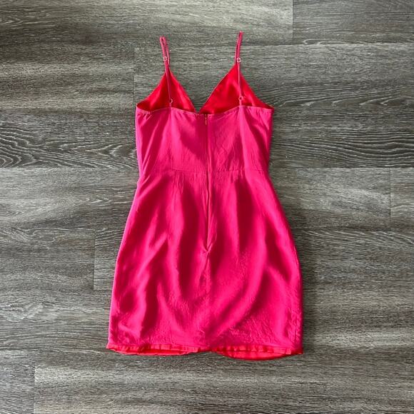 Lavender Brown Silk Hot Pink Faux Wrap Mini Dress Size S Made in USA - Picture 11 of 12